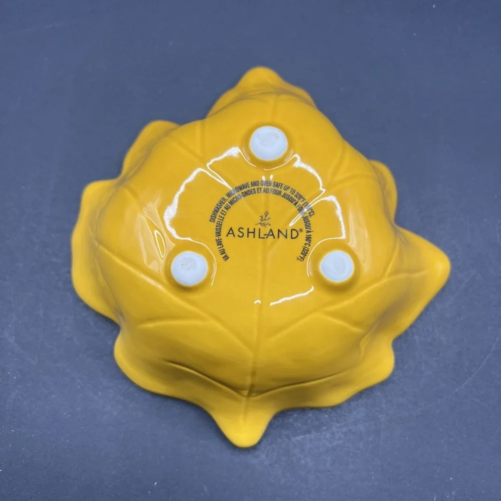Ashland Maple Leaf‎ Footed Bowl Dish Yellow Ceramic